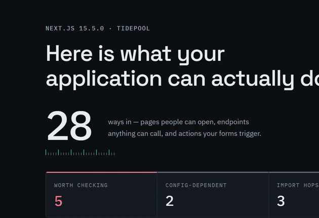 The top of the Tidepool report: 28 ways in, 5 worth checking.