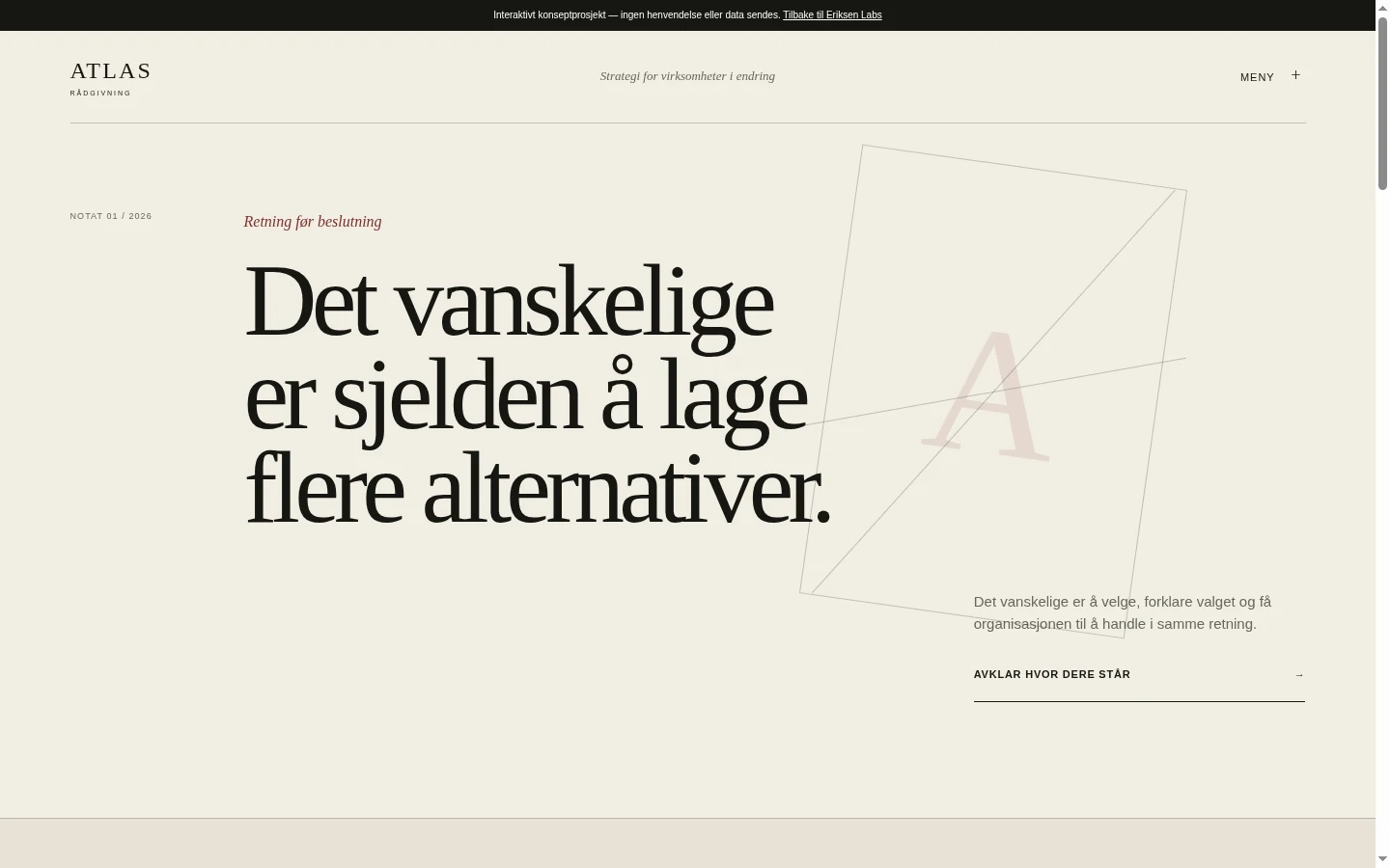 Skjermbilde av Atlas, et redaksjonelt rådgivningskonsept